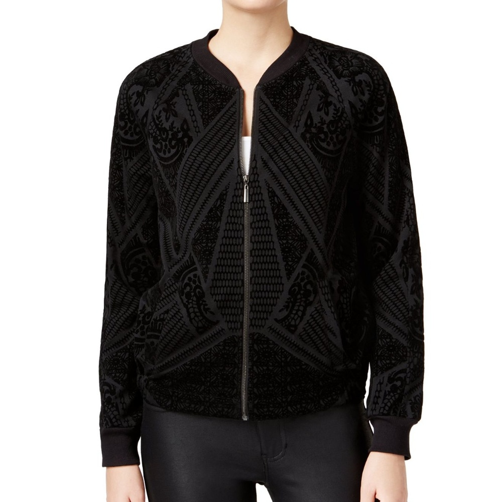 Bar III Velvet Burnout Bomber Jacket Black